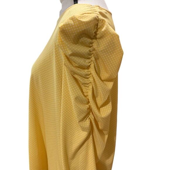 Adrianna Papell Polka Dot Blouse Stretchy Caterpillar 3/4 Sleeve Yellow White Lg - Picture 4 of 7
